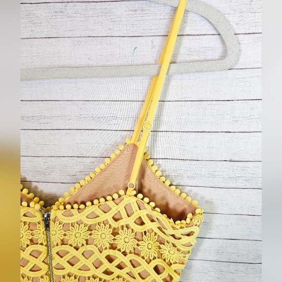 LULU'S Beauty and Lace Yellow Crochet Lace Mini Dress, sz Small - Picture 9 of 16